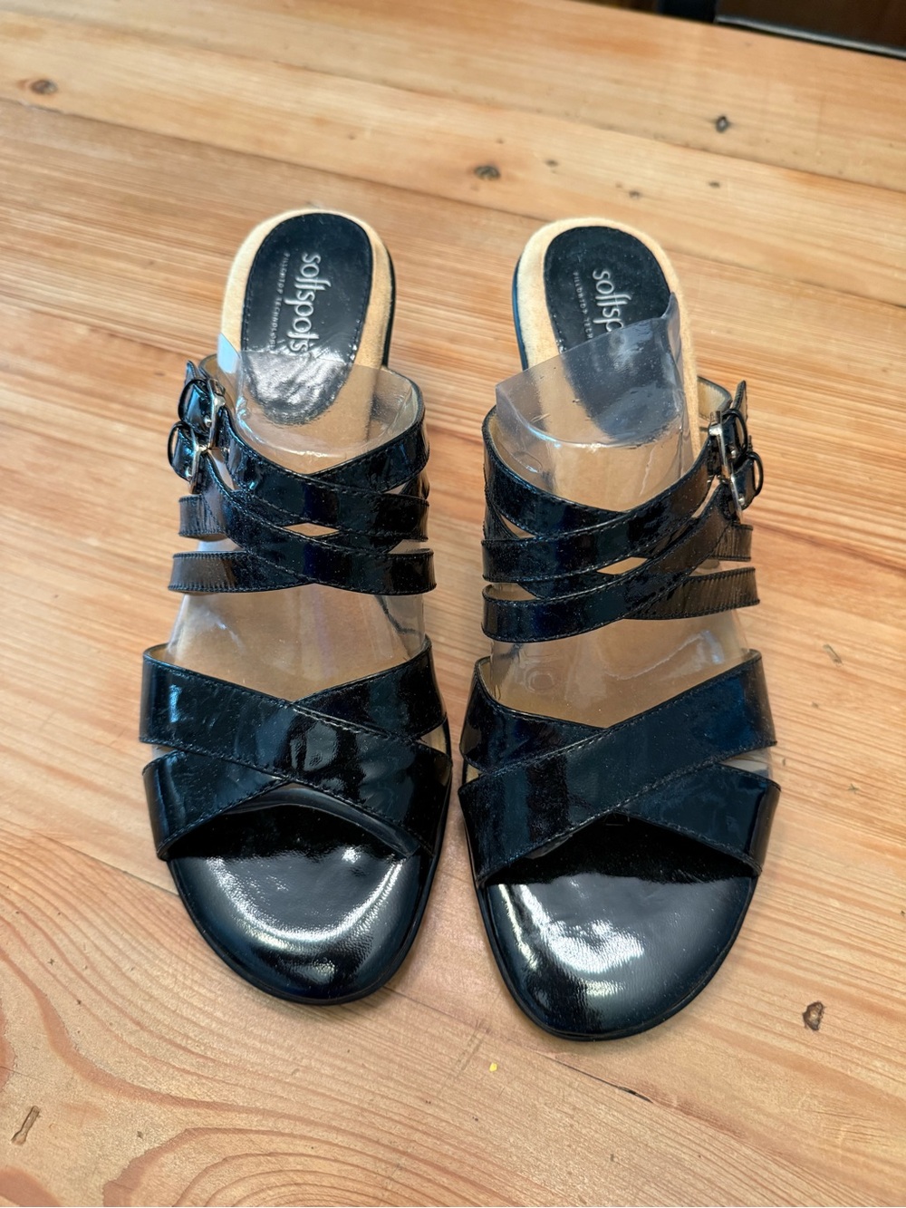 Softspots Black Patent Multi-Strap Slip-On Mules